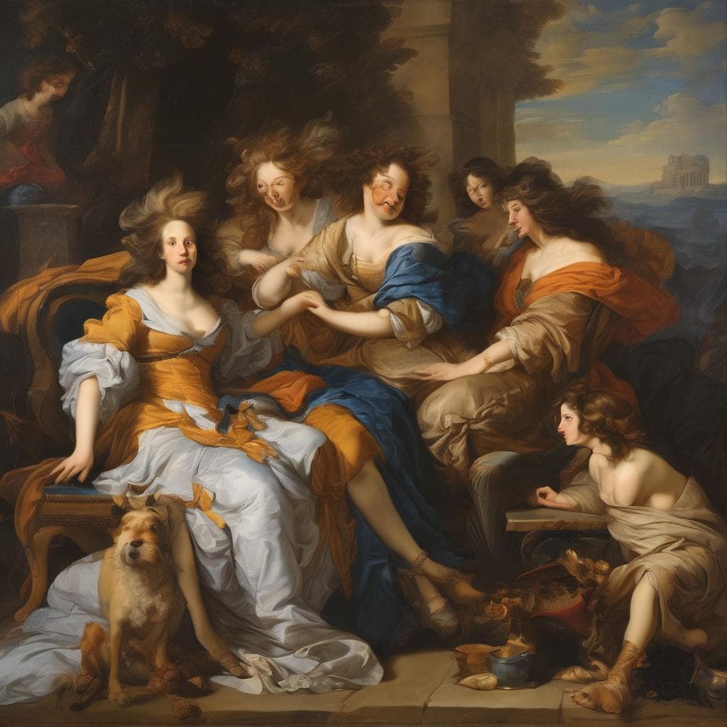 Αντίθεση του χρόνου στην τέχνη, πορτρέτο με θεά και γυναίκες, μπαρόκ ζωγραφική, συμβολισμός και παραστάσεις χρόνου.