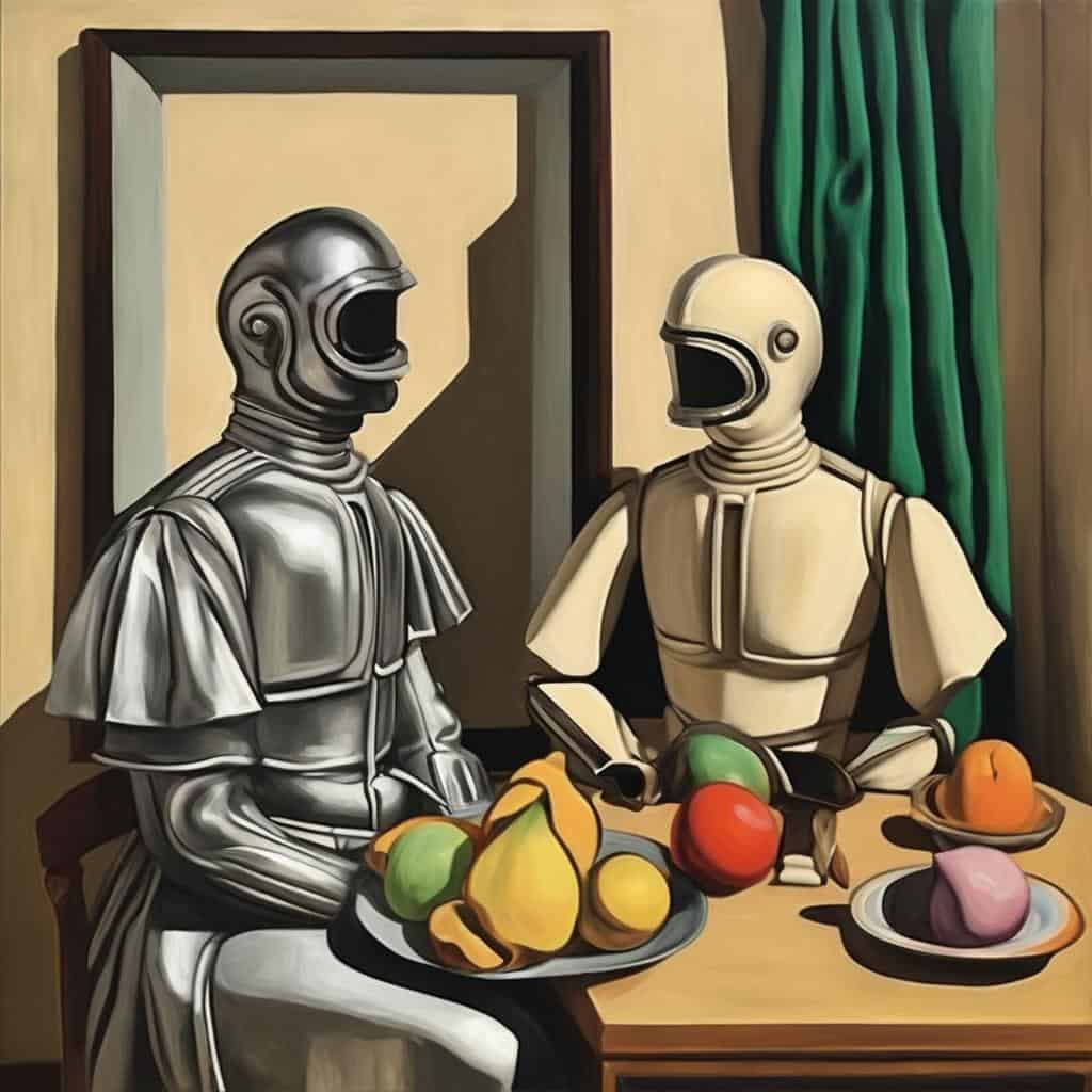 Σωστή αληθινή ερμηνεία του Χρόνου στην Τέχνη, διάλογος μεταξύ δύο διαστημικών μορφών.