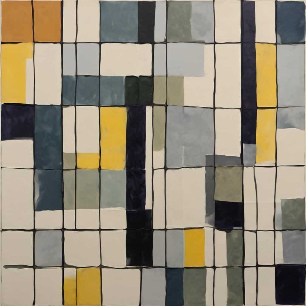 Μπλοκ ζωγραφικής με γεωμετρικά σχήματα και χρώματα, αναλύοντας την αντίληψη του χρόνου στην τέχνη.